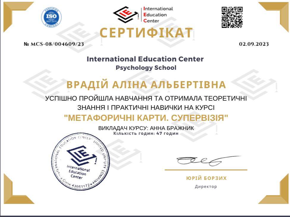 Сертификат Алины Врадий 16