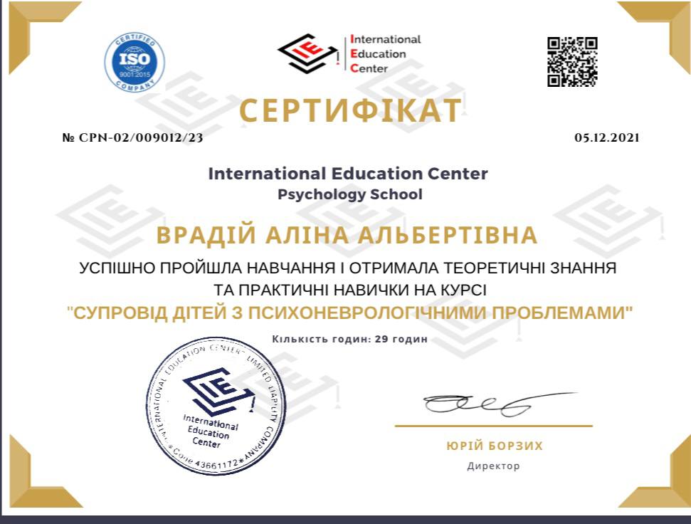 Сертификат Алины Врадий 22