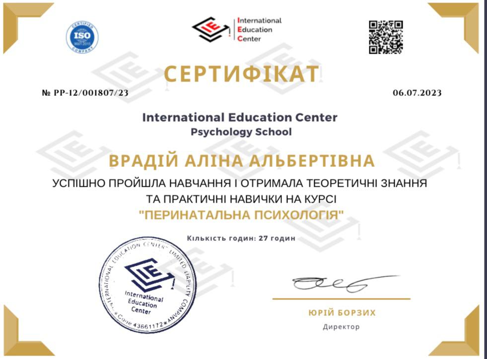Сертификат Алины Врадий 7