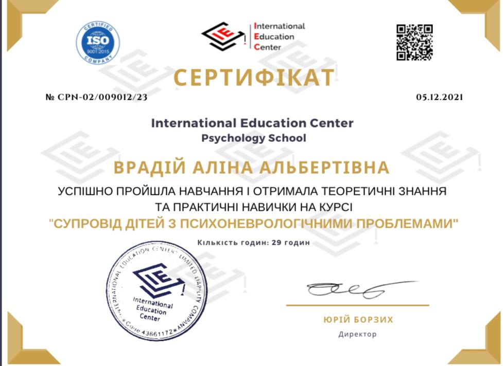 Сертификат Алины Врадий 9